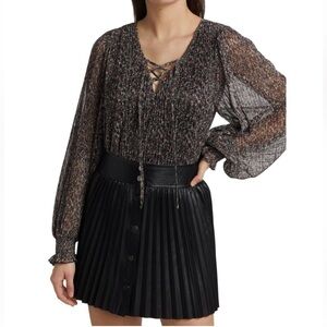 Ramy Brook Shiloh Floral Metallic Printed Long Sleeve Top Blouse Size XS